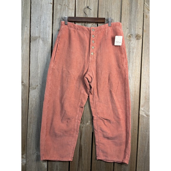Free People Pants - Free People We The Free Osaka Mid Rise Barrel Corduroy Pants Rose Smoke 27 NWT